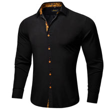 Dibangu Black Solid Long Sleeve Splicing Casual Shirt
