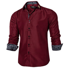 Burgundy Red solid grey paisley mens silk Button Down Shirt 