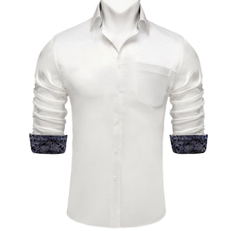 Dibangu White Satin Solid Dress Shirt