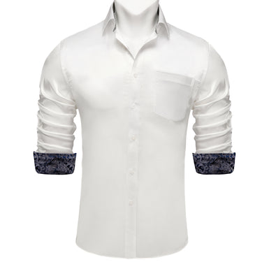 Dibangu White Satin Solid Dress Shirt