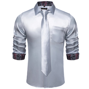 Dibangu Men's Silver Grey Solid Shirt with Tie