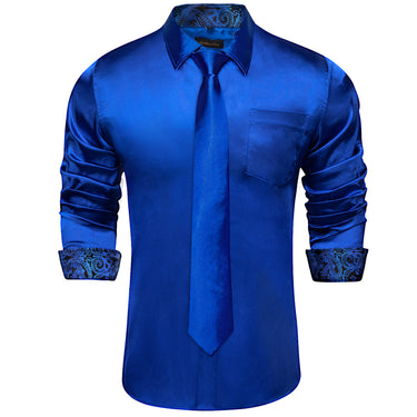 Blue Solid Shirt with Tie