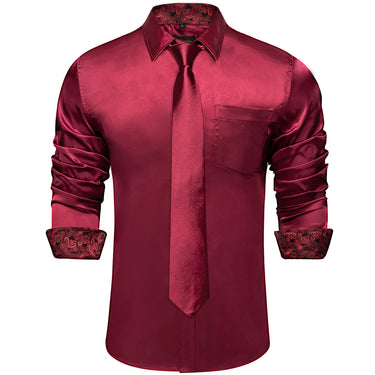 Dibangu Men's Wine Red Solid Shirt with Tie