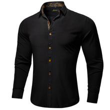 Dibangu Black Golden Paisley Splicing Long Sleeve Shirt For Men