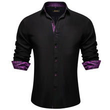 Dibangu Black Purple Paisley Splicing Long Sleeve Shirt For Men
