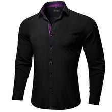Dibangu Black Purple Paisley Splicing Long Sleeve Shirt For Men
