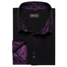 black solid purple paisley mens silk Long Sleeve Shirt 