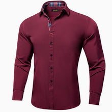 Dibangu Red Lattice Splicing Long Sleeve Shirt For Men