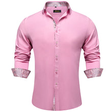 Dibangu Pink Paisley Splicing Long Sleeve Shirt For Men