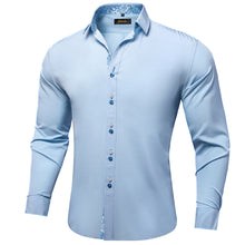 Dibangu Sky Blue Paisley Splicing Long Sleeve Shirt For Men