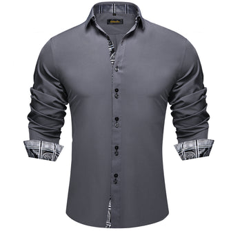 Dibangu Grey Silver Paisley Splicing Long Sleeve Shirt For Men