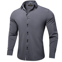 Dibangu Grey Silver Paisley Splicing Long Sleeve Shirt For Men