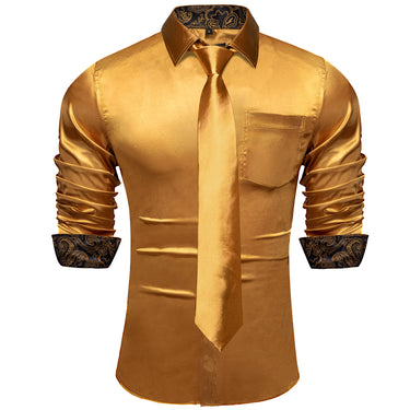 Dibangu Men's Golden Solid Shirt with Tie