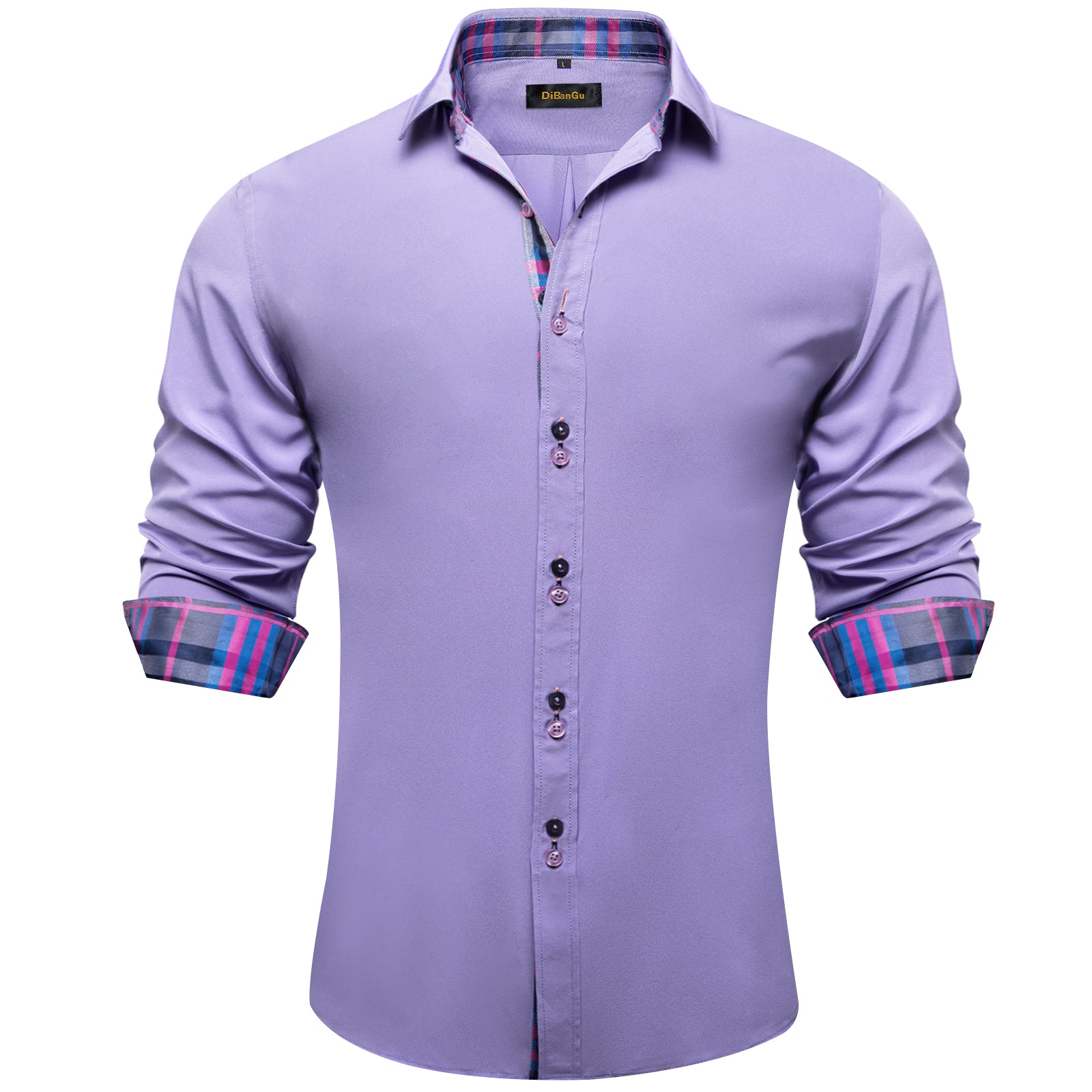 purple button down shirt