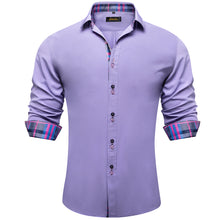 Dibangu Purple Lattice Splicing Long Sleeve Shirt For Men