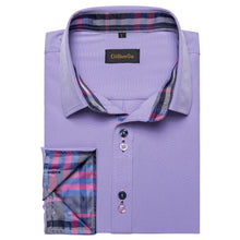 Dibangu Purple Lattice Splicing Long Sleeve Shirt For Men