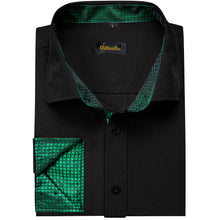 Dibangu Black Green Lattice Splicing Long Sleeve Shirt For Men