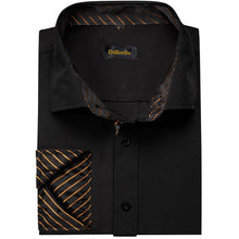 Dibangu Black Golden Stripe Splicing Long Sleeve Shirt For Men