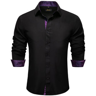 Dibangu Black Purple Stripe Splicing Long Sleeve Shirt For Men