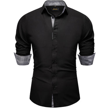 Dibangu Black White Stripe Splicing Long Sleeve Shirt For Men