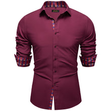 Dibangu Red Blue Stripe Splicing Long Sleeve Shirt For Men