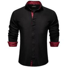 Dibangu Black Red Lattice Splicing Long Sleeve Shirt For Men