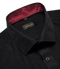Dibangu Black Red Lattice Splicing Long Sleeve Shirt For Men