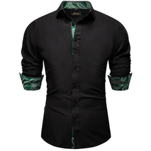 Dibangu Black Green Paisley Splicing Long Sleeve Shirt For Men