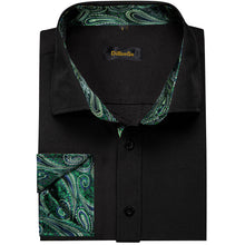 Dibangu Black Green Paisley Splicing Long Sleeve Shirt For Men