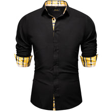 Dibangu Black Yellow Stripe Splicing Long Sleeve Shirt For Men