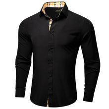 Dibangu Black Yellow Stripe Splicing Long Sleeve Shirt For Men