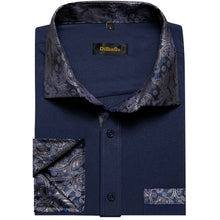 Dibangu Blue Grey Paisley Splicing Long Sleeve Shirt For Men