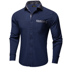 Dibangu Blue Grey Paisley Splicing Long Sleeve Shirt For Men