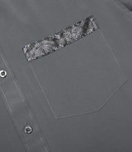 Dibangu Dark Grey White Floral Splicing Long Sleeve Shirt For Men