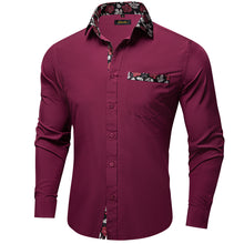 Dibangu Red White Paisley Splicing Long Sleeve Shirt For Men
