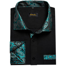 Dibangu Black Blue Splicing Long Sleeve Shirt
