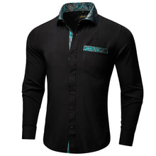 Dibangu Black Blue Splicing Long Sleeve Shirt