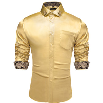 Dibangu Men's Champagne gold Solid Shirt with Collar Pin