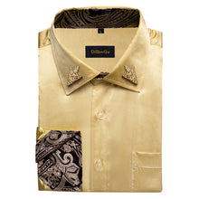 fashion floral brown splicing men's champagne button up shirt for dress suit