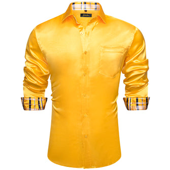 Dibangu Men's Yellow Satin Solid Shirt