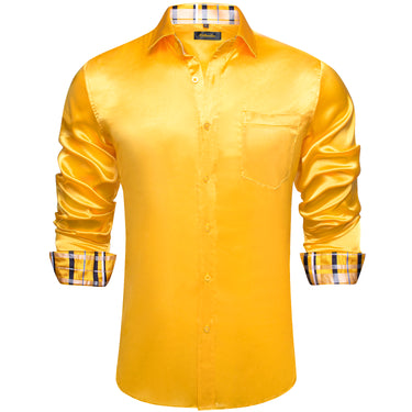 Dibangu Men's Yellow Satin Solid Shirt