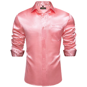 Pink Satin Solid Dress Shirt