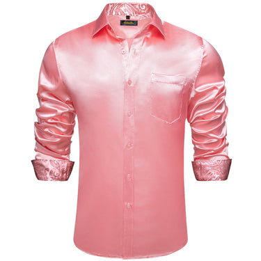 Pink Satin Solid Dress Shirt