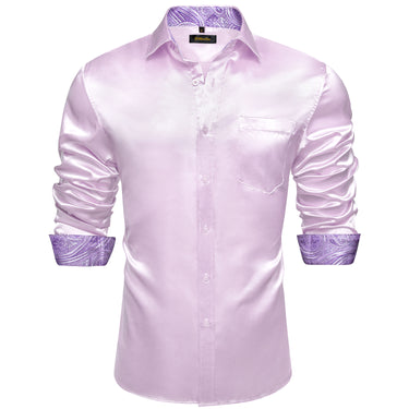 Dibangu Pink Purple Satin Solid Dress Shirt with Tie