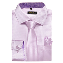 Dibangu Pink Purple Satin Solid Dress Shirt with Tie