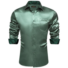 Dibangu Green Satin Solid Dress Shirt with Tie