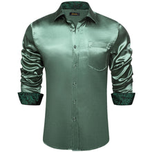 Dibangu Green Satin Solid Dress Shirt with Tie