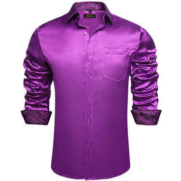 Dibangu Men's Purple Satin Floral Panel Dress Shirt