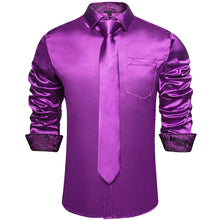 Dibangu Men's Purple Satin Solid Dress Shirt with Tie