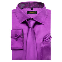 Dibangu Men's Purple Satin Solid Dress Shirt with Tie